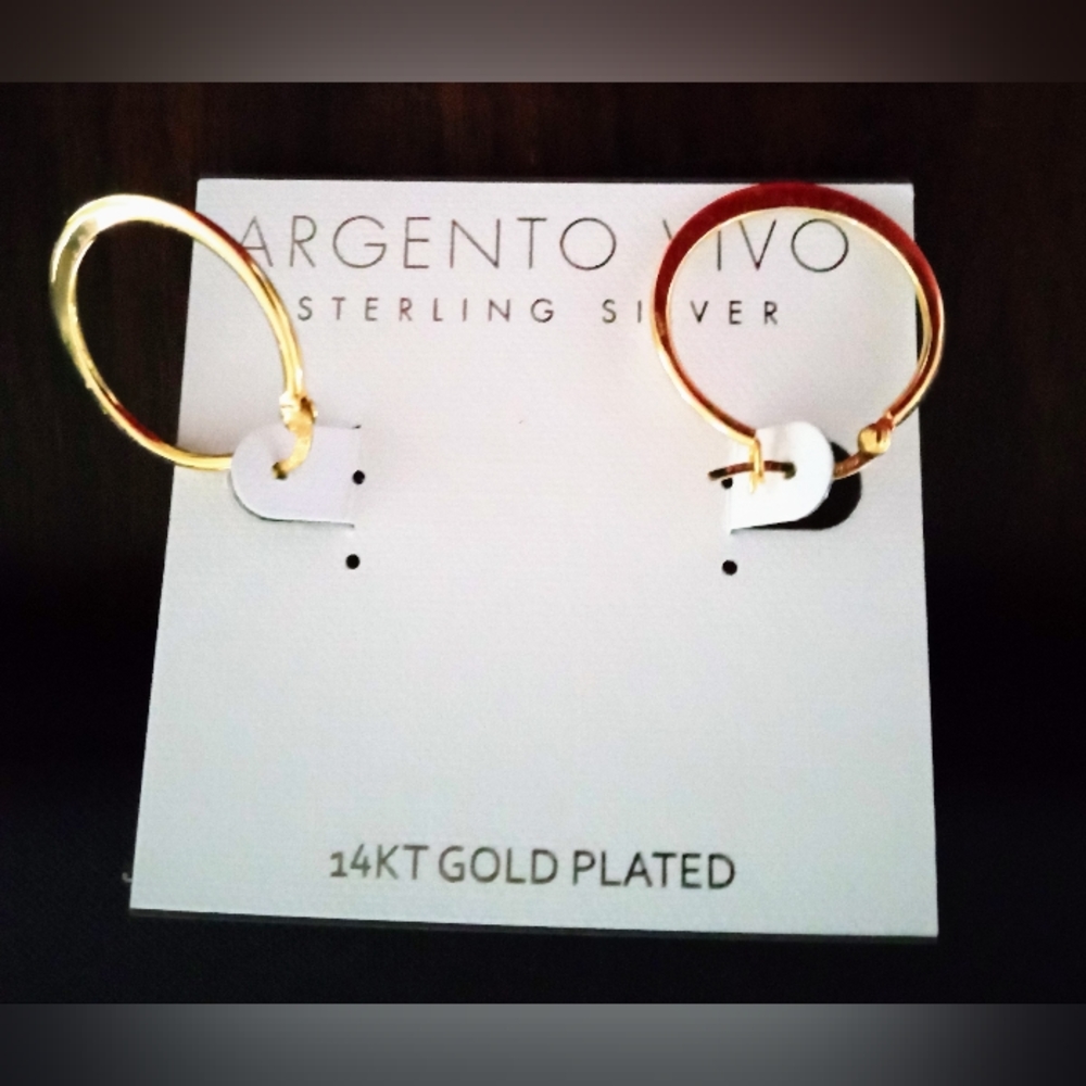 Earrings Sterling Silver 14K Gold Plated 'Argento Vivo' Hoops - Picture 3 of 10